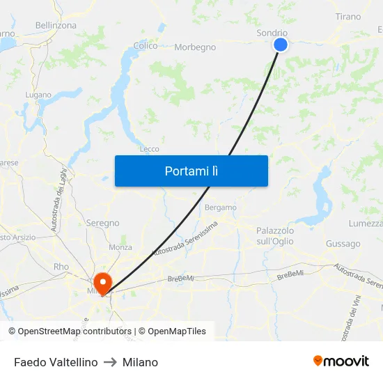 Faedo Valtellino to Milano map