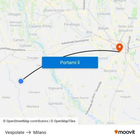 Vespolate to Milano map