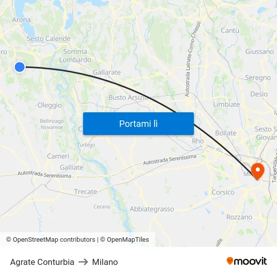 Agrate Conturbia to Milano map