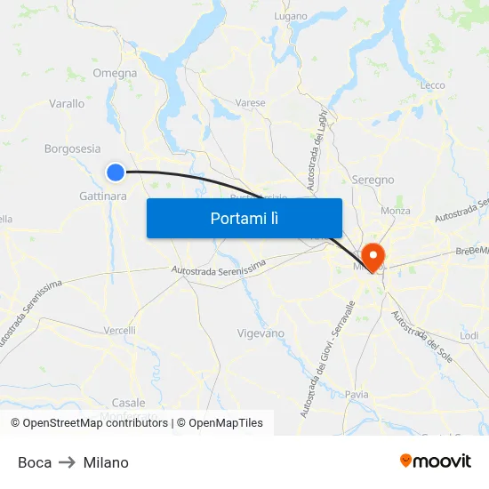 Boca to Milano map