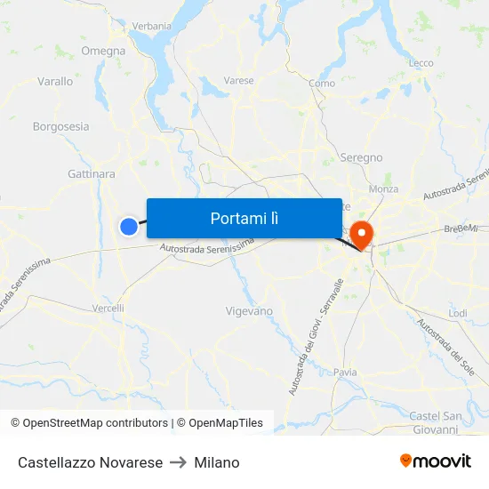 Castellazzo Novarese to Milano map