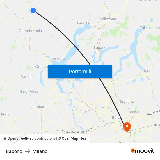 Baceno to Milano map