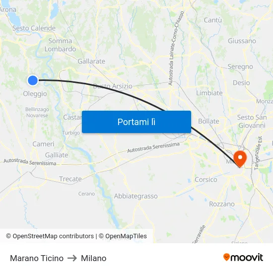 Marano Ticino to Milano map