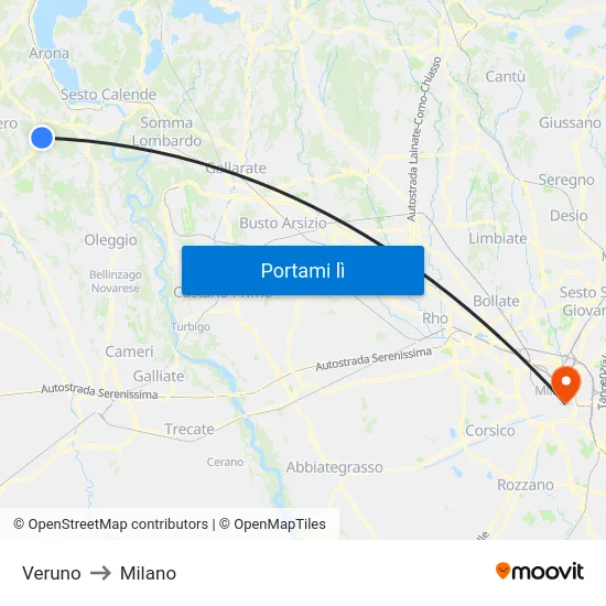 Veruno to Milano map