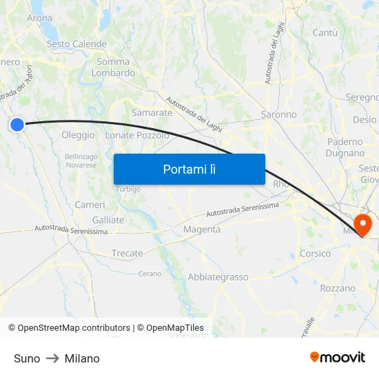 Suno to Milano map