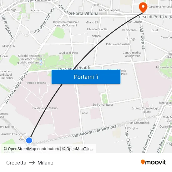 Crocetta to Milano map