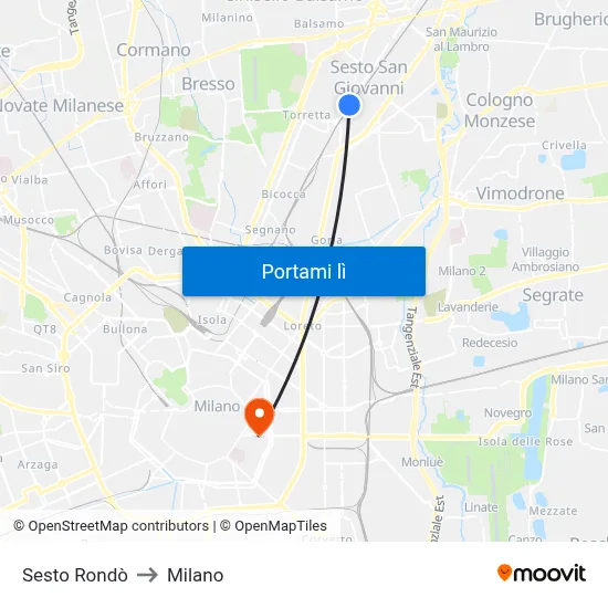 Sesto Rondò to Milano map