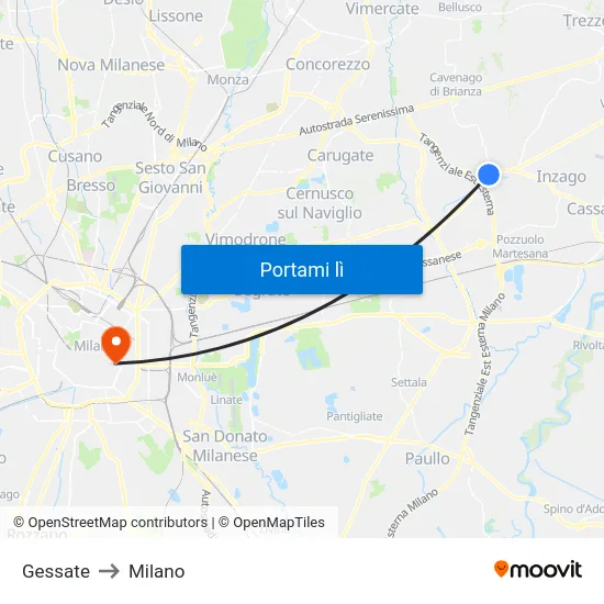 Gessate to Milano map