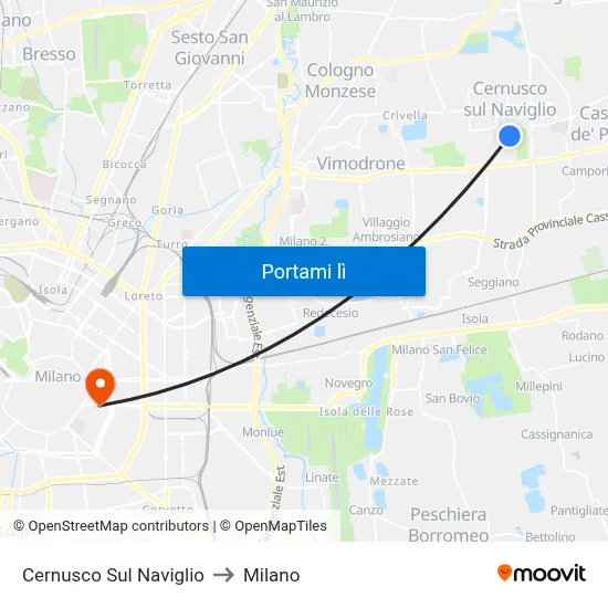 Cernusco Sul Naviglio to Milano map