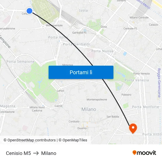 Cenisio M5 to Milano map