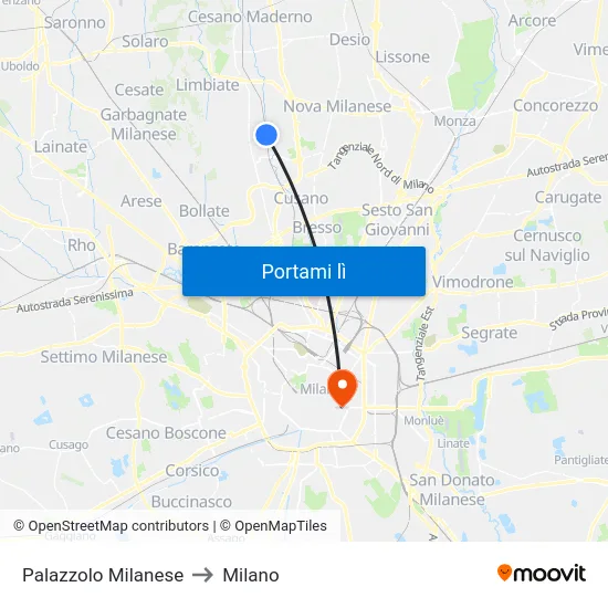 Palazzolo Milanese to Milano map