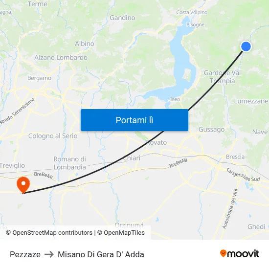 Pezzaze to Misano Di Gera D' Adda map