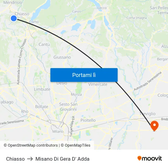 Chiasso to Misano Di Gera D' Adda map