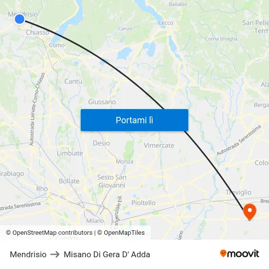 Mendrisio to Misano Di Gera D' Adda map