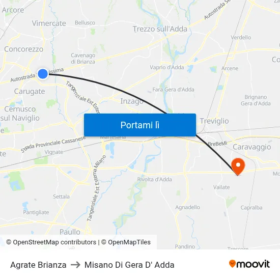 Agrate Brianza to Misano Di Gera D' Adda map