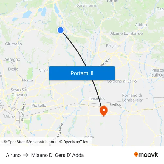 Airuno to Misano Di Gera D' Adda map