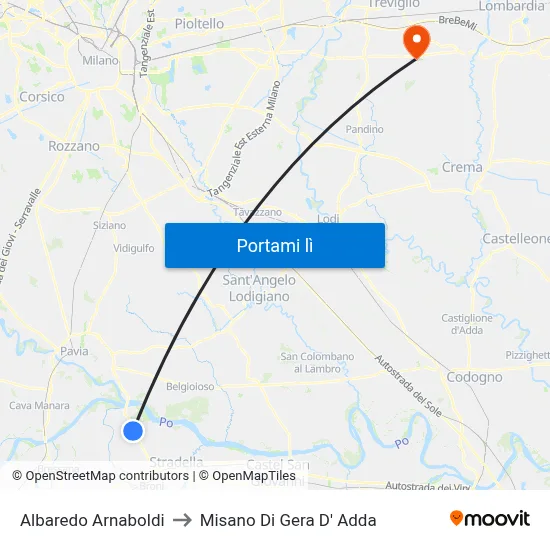 Albaredo Arnaboldi to Misano Di Gera D' Adda map