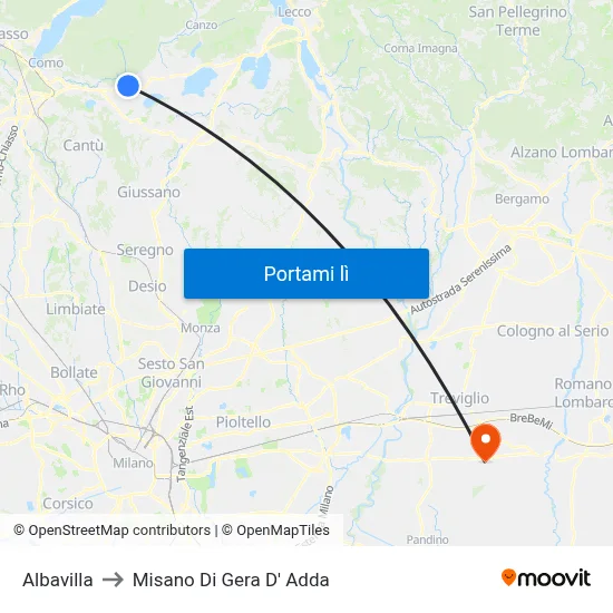 Albavilla to Misano Di Gera D' Adda map
