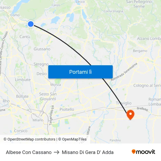 Albese Con Cassano to Misano Di Gera D' Adda map