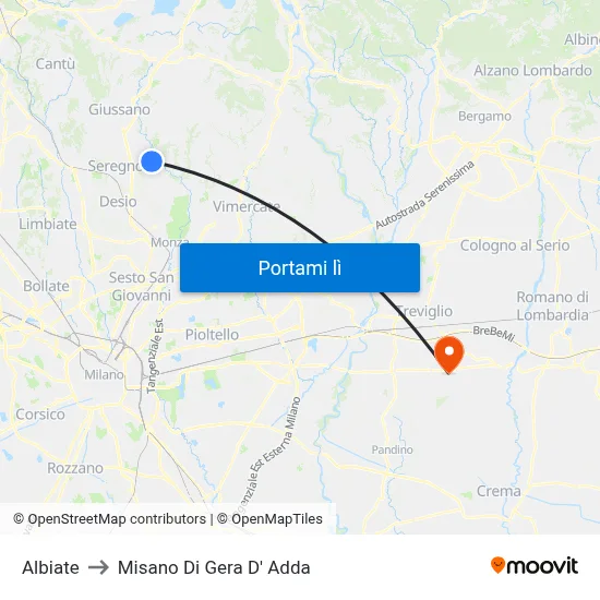 Albiate to Misano Di Gera D' Adda map