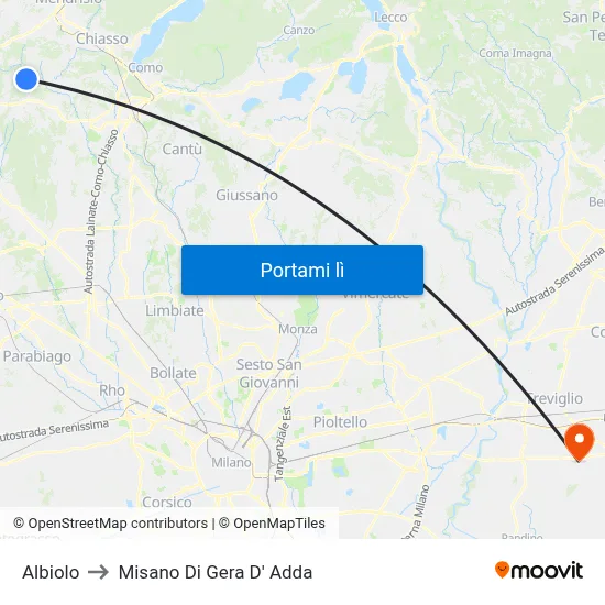 Albiolo to Misano Di Gera D' Adda map