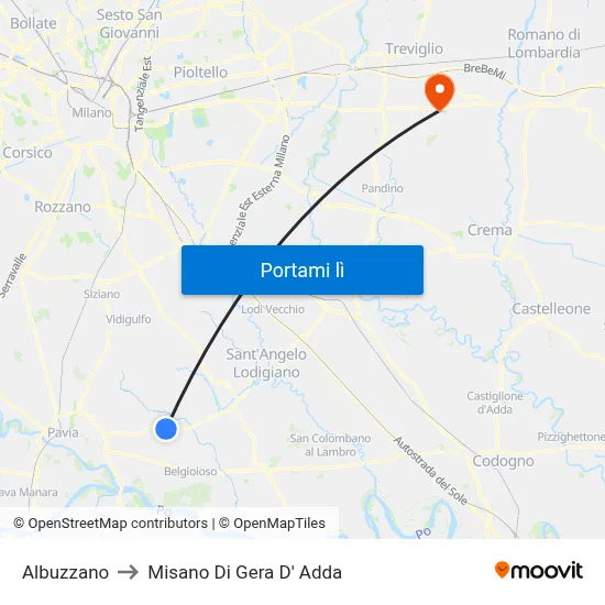 Albuzzano to Misano Di Gera D' Adda map