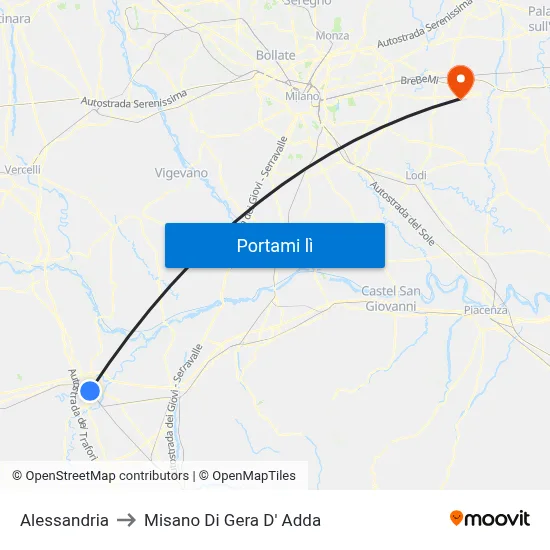 Alessandria to Misano Di Gera D' Adda map