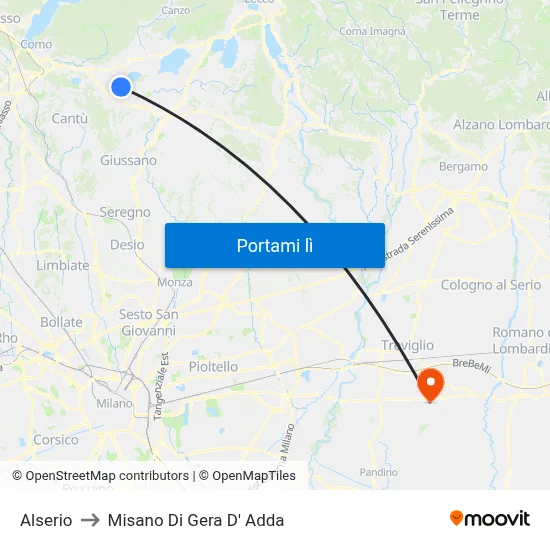 Alserio to Misano Di Gera D' Adda map