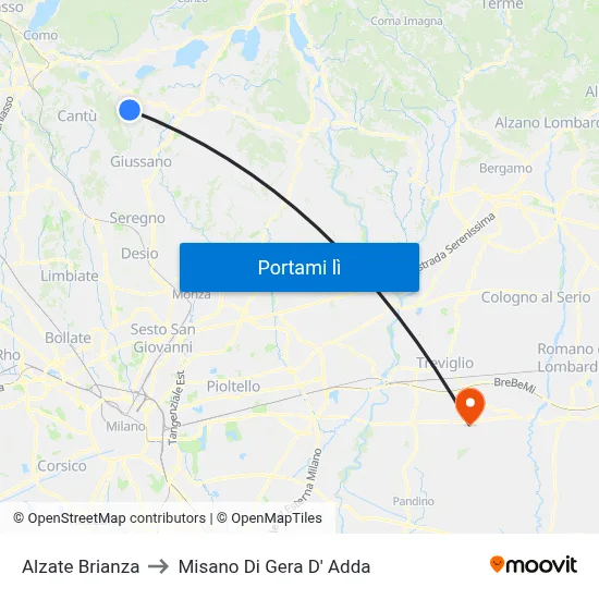 Alzate Brianza to Misano Di Gera D' Adda map