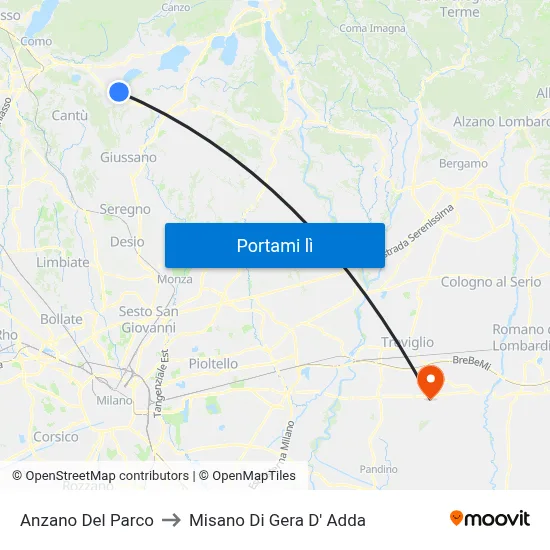 Anzano Del Parco to Misano Di Gera D' Adda map