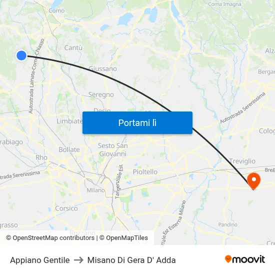 Appiano Gentile to Misano Di Gera D' Adda map