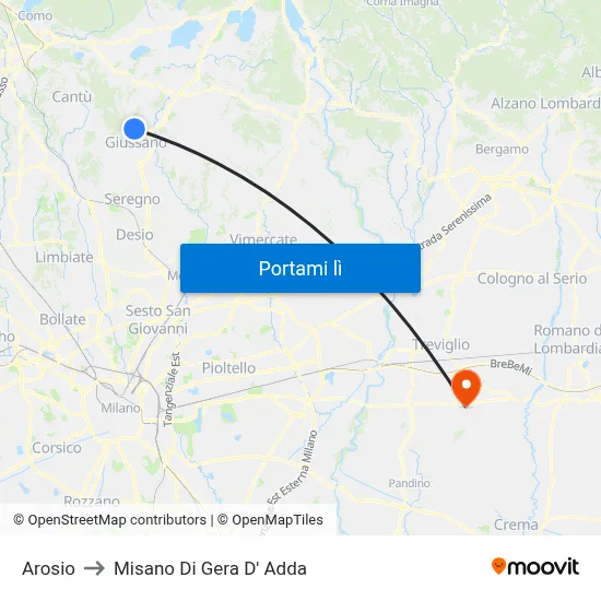Arosio to Misano Di Gera D' Adda map
