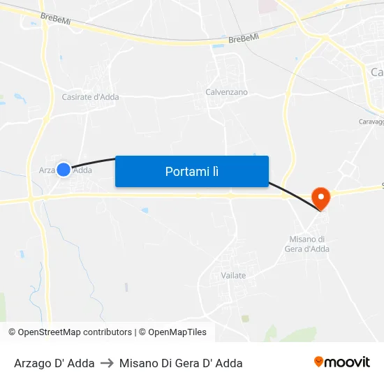 Arzago D' Adda to Misano Di Gera D' Adda map