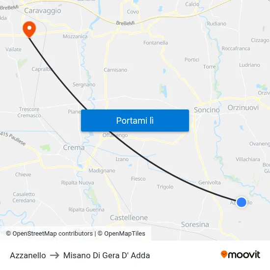 Azzanello to Misano Di Gera D' Adda map
