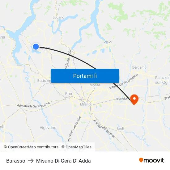 Barasso to Misano Di Gera D' Adda map
