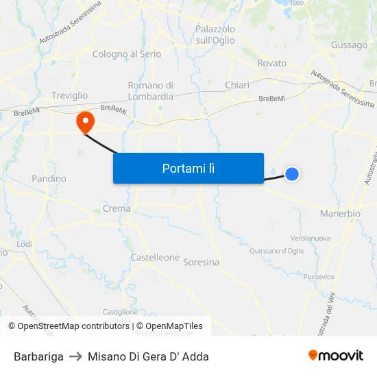 Barbariga to Misano Di Gera D' Adda map