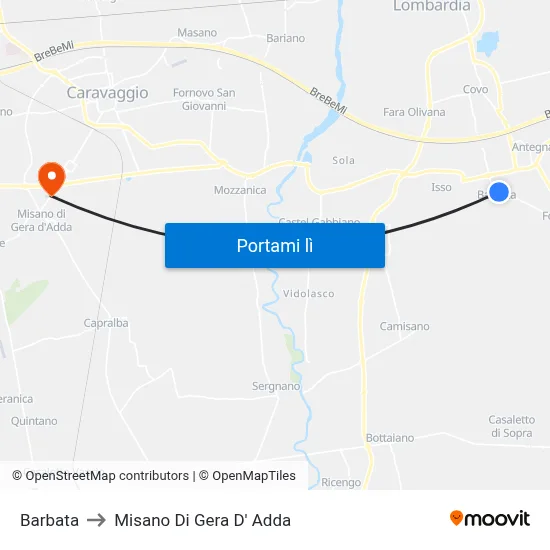 Barbata to Misano Di Gera D' Adda map
