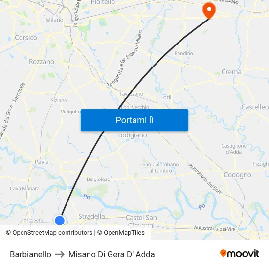 Barbianello to Misano Di Gera D' Adda map
