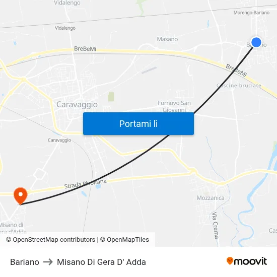 Bariano to Misano Di Gera D' Adda map