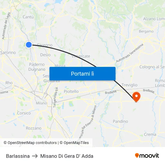 Barlassina to Misano Di Gera D' Adda map