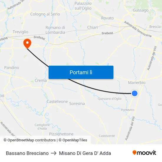 Bassano Bresciano to Misano Di Gera D' Adda map