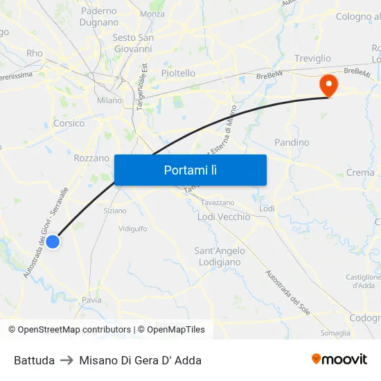 Battuda to Misano Di Gera D' Adda map