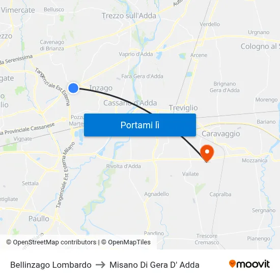 Bellinzago Lombardo to Misano Di Gera D' Adda map