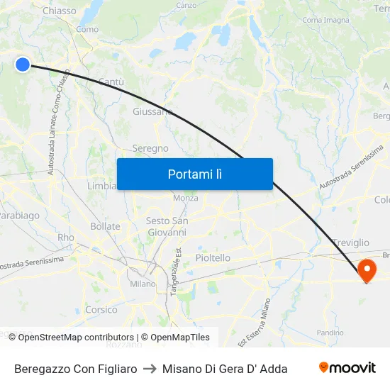 Beregazzo Con Figliaro to Misano Di Gera D' Adda map
