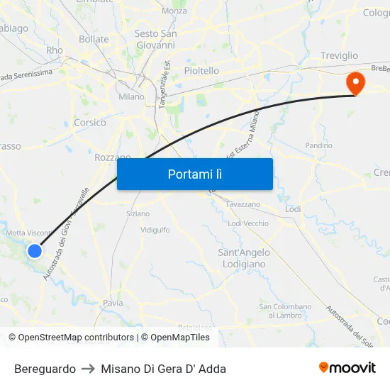 Bereguardo to Misano Di Gera D' Adda map