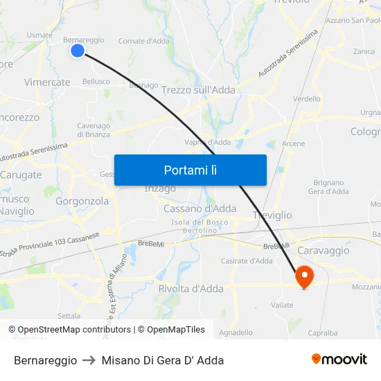 Bernareggio to Misano Di Gera D' Adda map