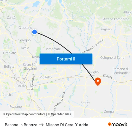 Besana In Brianza to Misano Di Gera D' Adda map