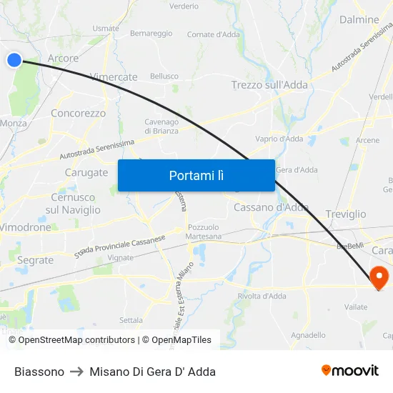 Biassono to Misano Di Gera D' Adda map