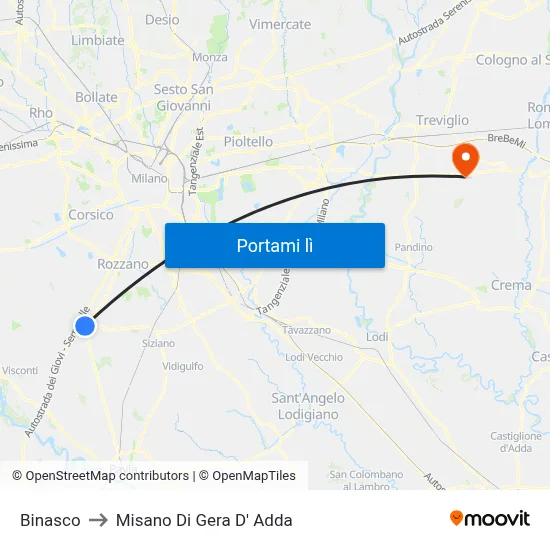 Binasco to Misano Di Gera D' Adda map