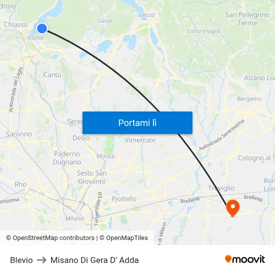 Blevio to Misano Di Gera D' Adda map
